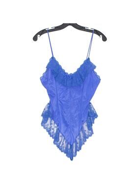 Vintage‎ Featherbed Cami Top Lingerie Lace Ruffle Mesh Boudoir Pin Up Romantic M